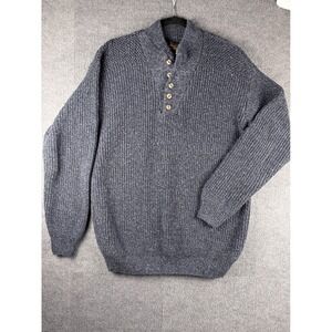 Vintage Alps Fine Apparel Mens XL Blue Marl Knit Mock Neck Button Sweater USA